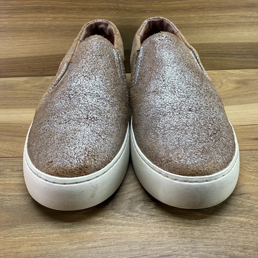FRYE Crackled Leather Silver Over Tan Sneaker 9 M Platform Slip On Preppy Casual